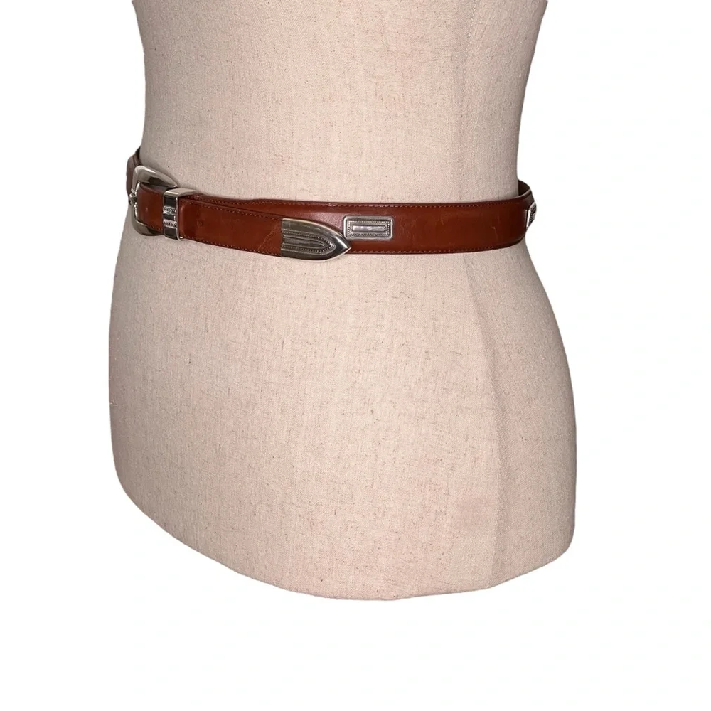 Leather Chestnut Cognac Brown Silvertone Buckle/Embellishment SZ 34/M